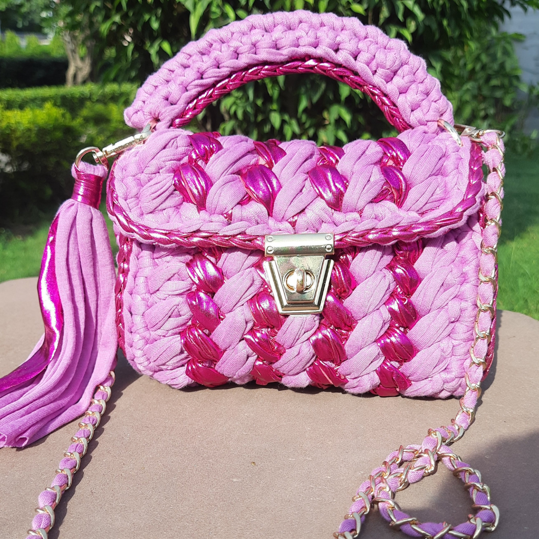Shiroli Handmade Designer Orchid-Pink Metallica Bag - Image 7