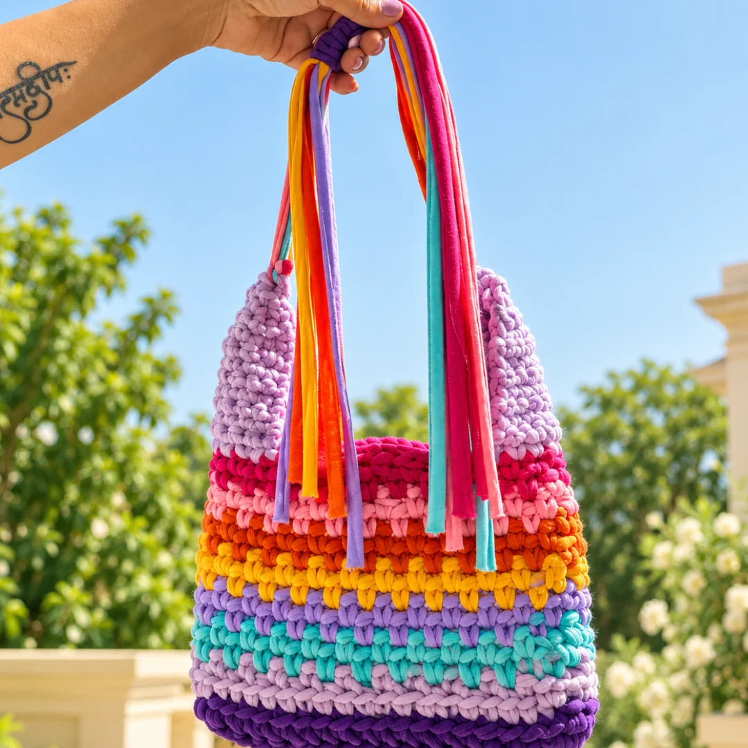 Shiroli Handmade Designer Rainbow - Flexi Loop Crochet Bag image 2