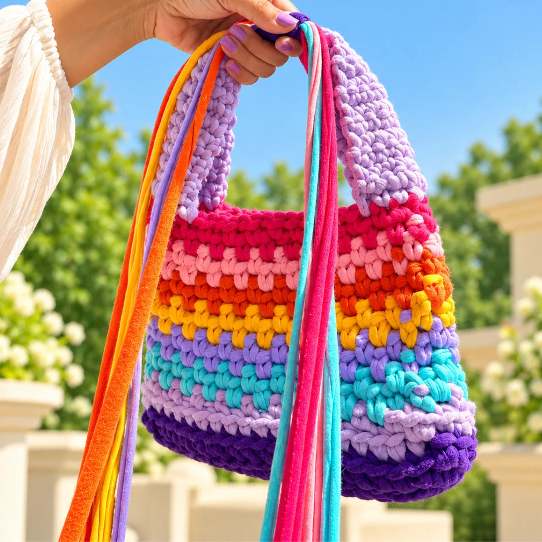 Shiroli Handmade Designer Rainbow - Flexi Loop Crochet Bag image 3