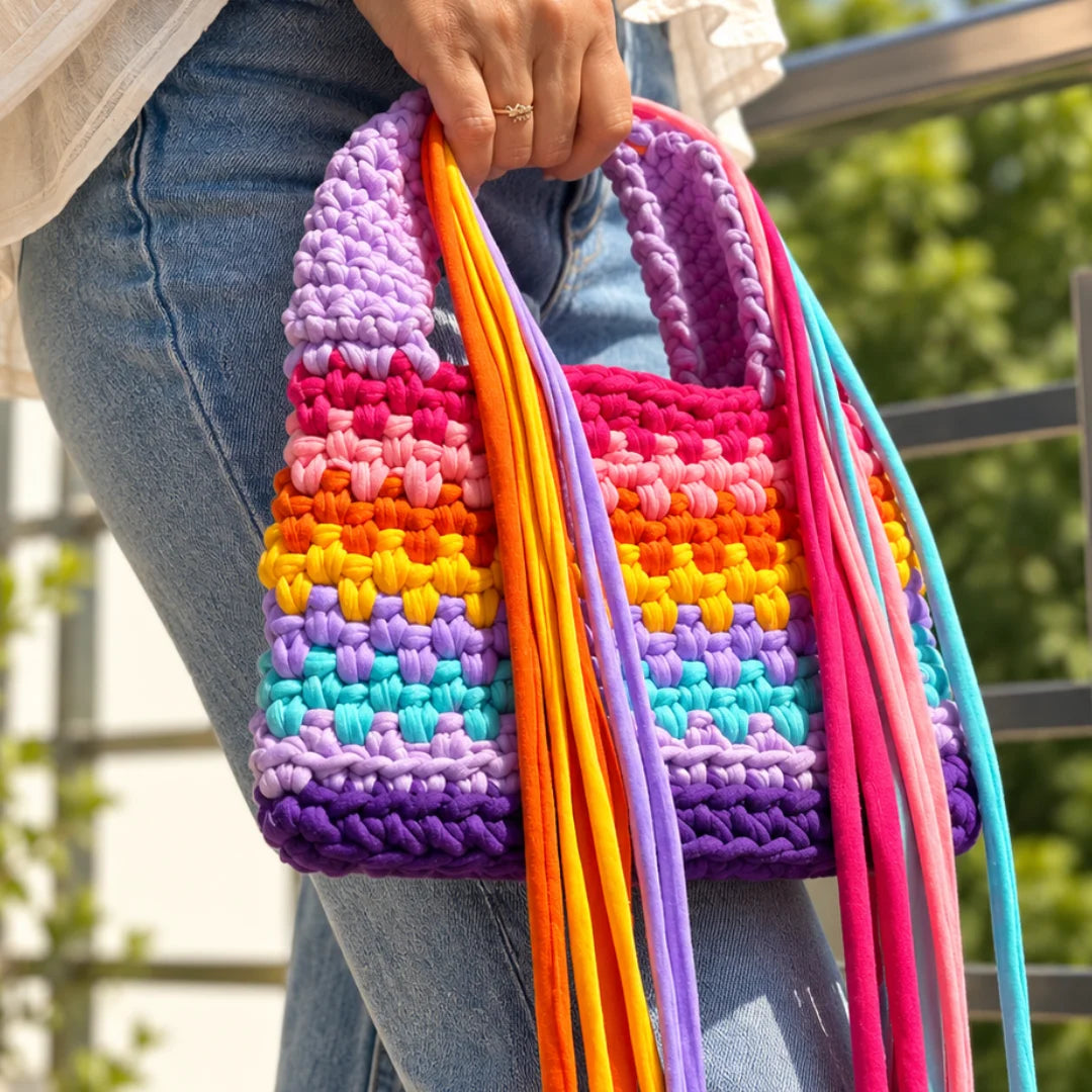 Shiroli Handmade Designer Rainbow - Flexi Loop Crochet Bag image 4