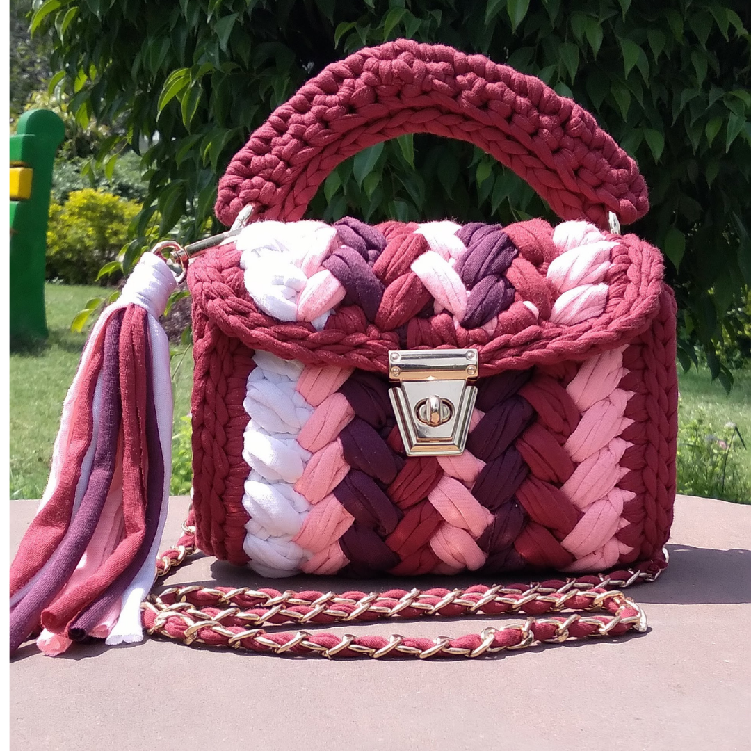 Shiroli Handmade Maroon Tint Crochet Handbag - Image 1