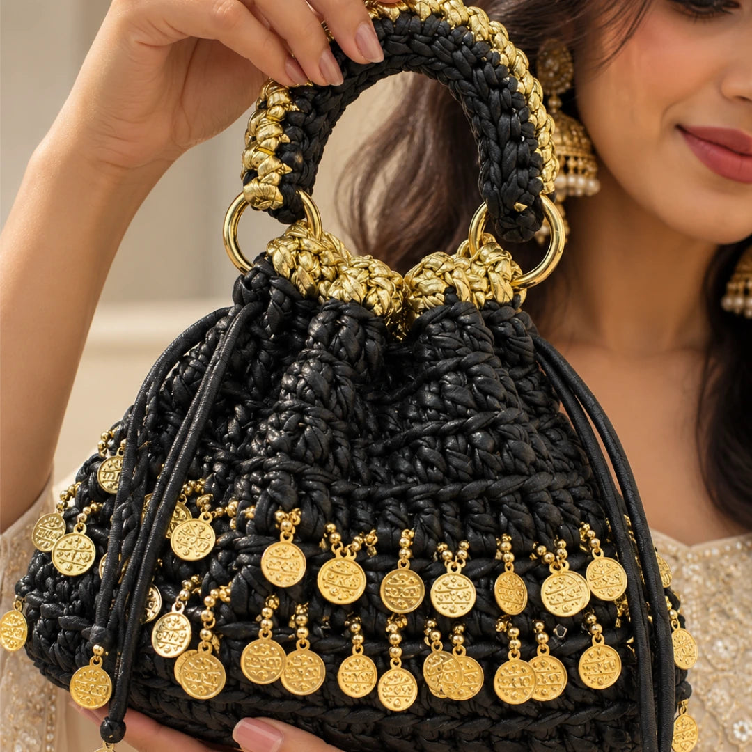 Shiroli Handmade Metallic Black  - Ginni Potli Bag - Image 3
