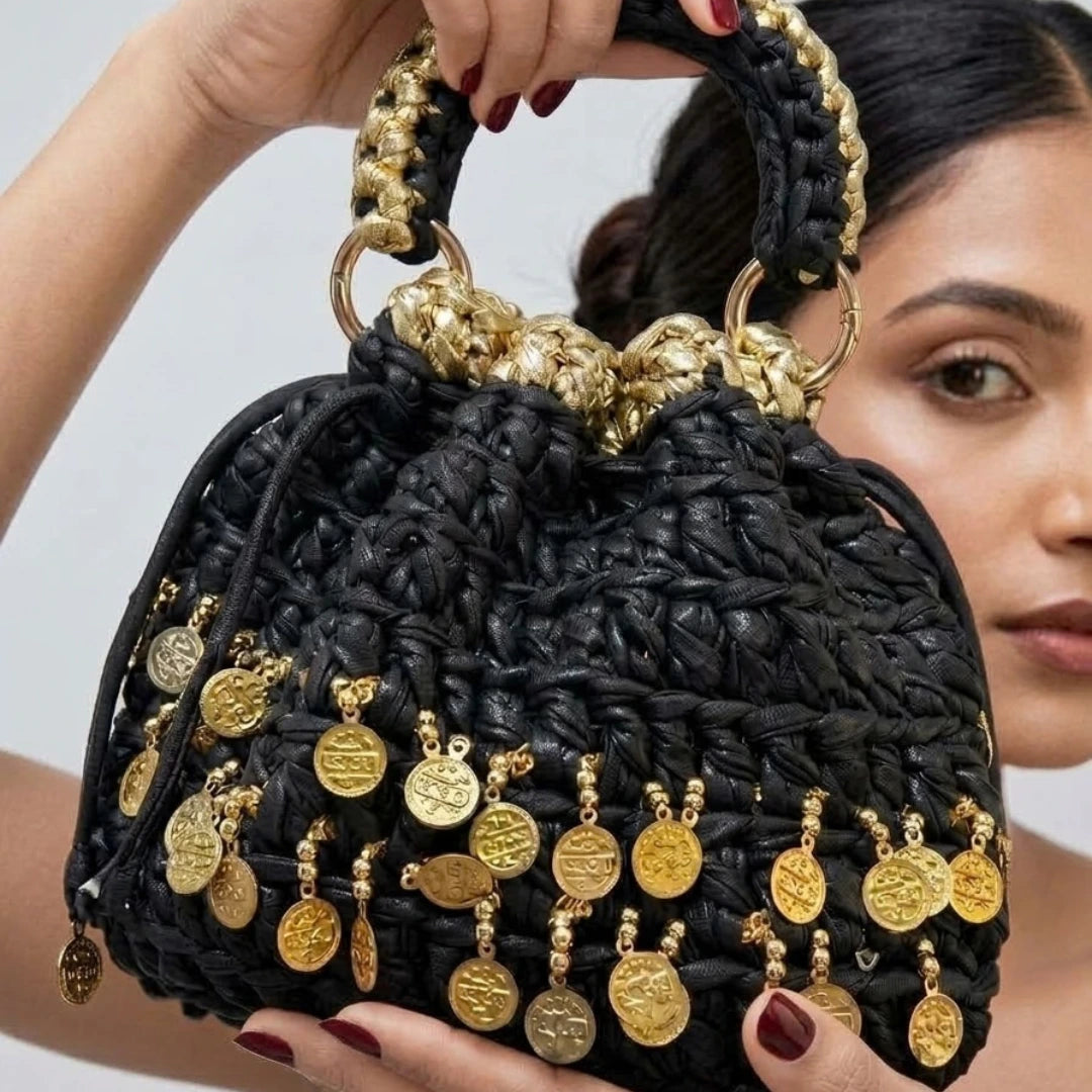 Shiroli Handmade Metallic Black  - Ginni Potli Bag - Image 4