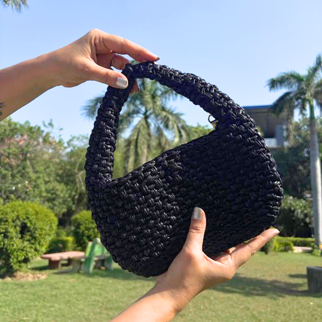 Shiroli Handmade Metallic Black - Top Handle Elite Crochet Bag - Image 3