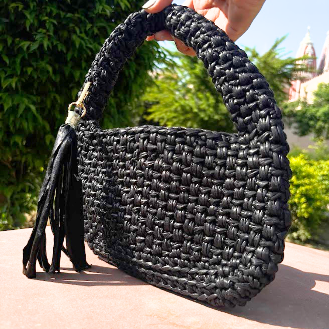 Shiroli Handmade Metallic Black - Top Handle Elite Crochet Bag - Image 4