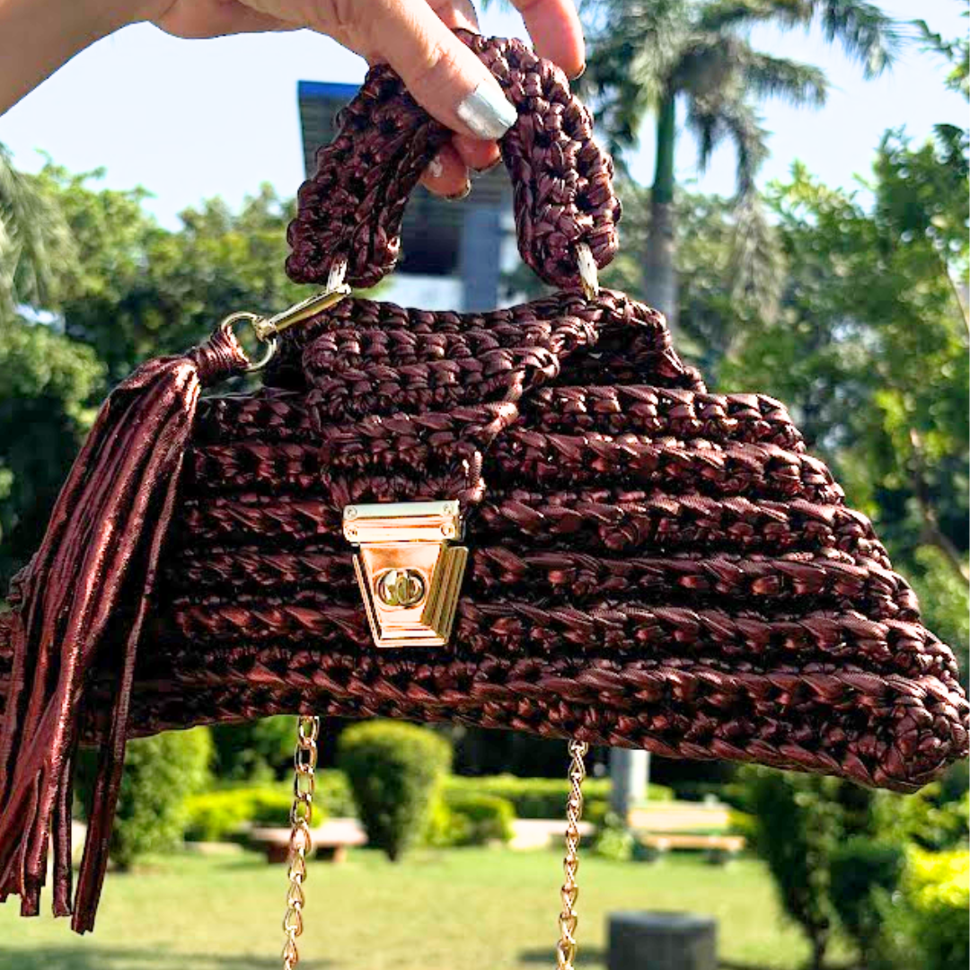 Shiroli Handmade Metallic Copper- Delta Crochet Bag - Image 1