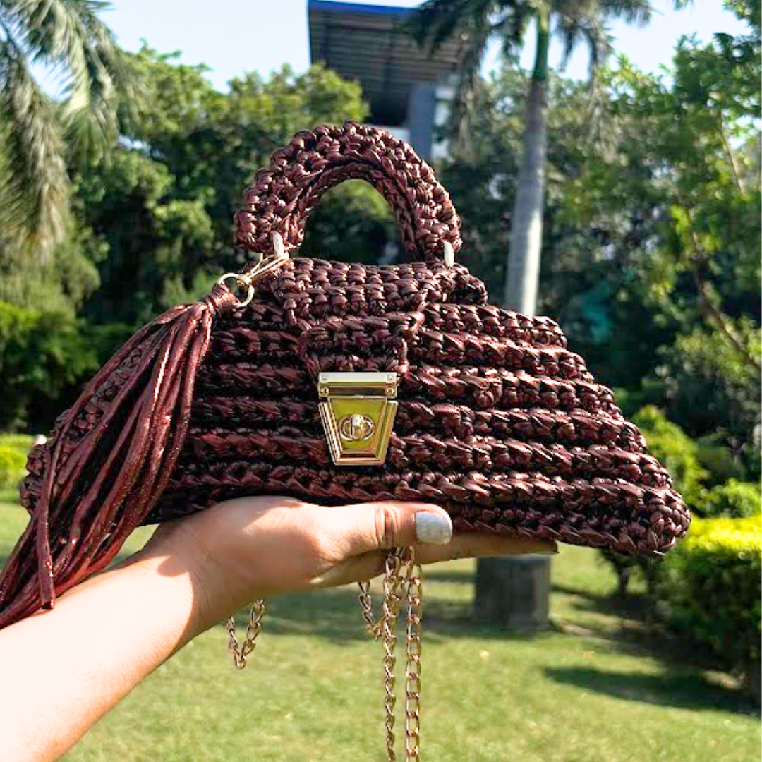Shiroli Handmade Metallic Copper- Delta Crochet Bag - Image 3