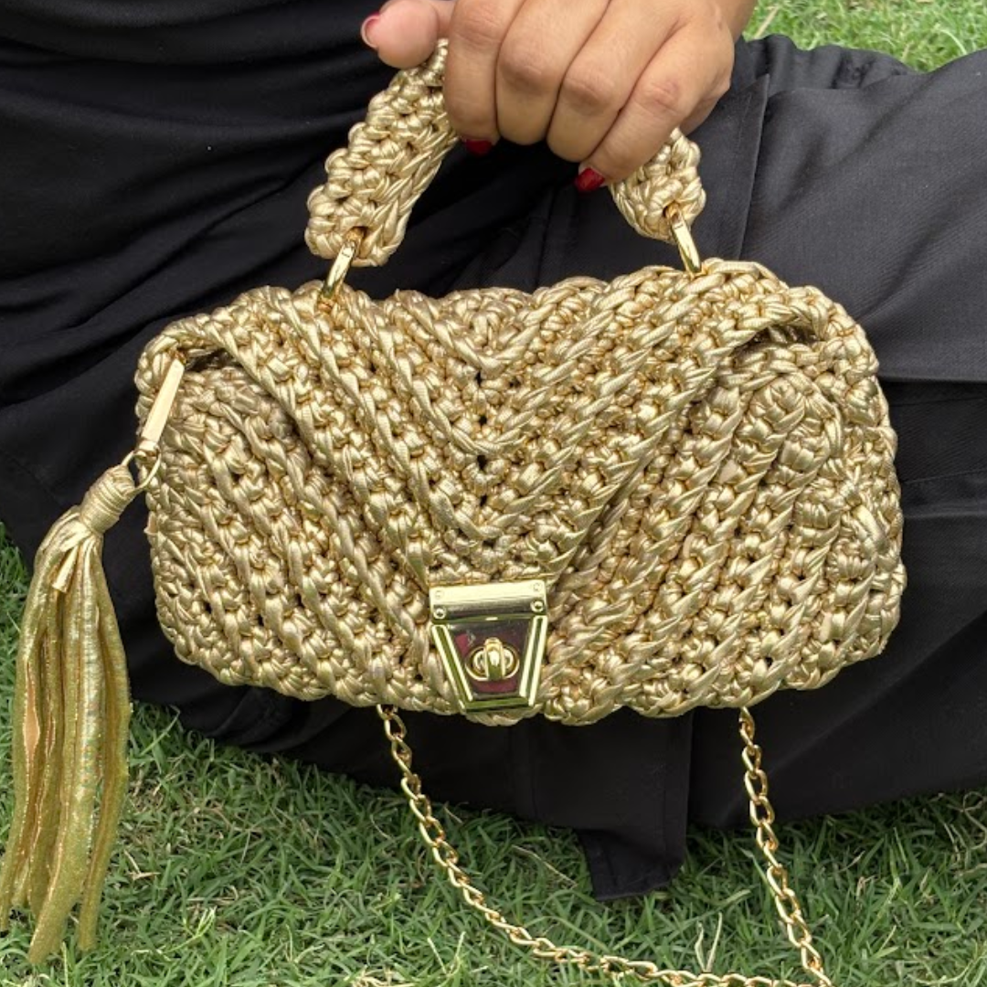 Shiroli Handmade Metallic Gold - Braided  Crochet Bag - Image3