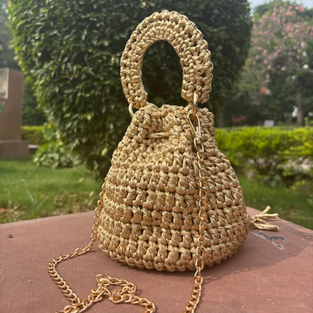 Shiroli Handmade Metallic Gold - Crochet Potli Bag- Image 4