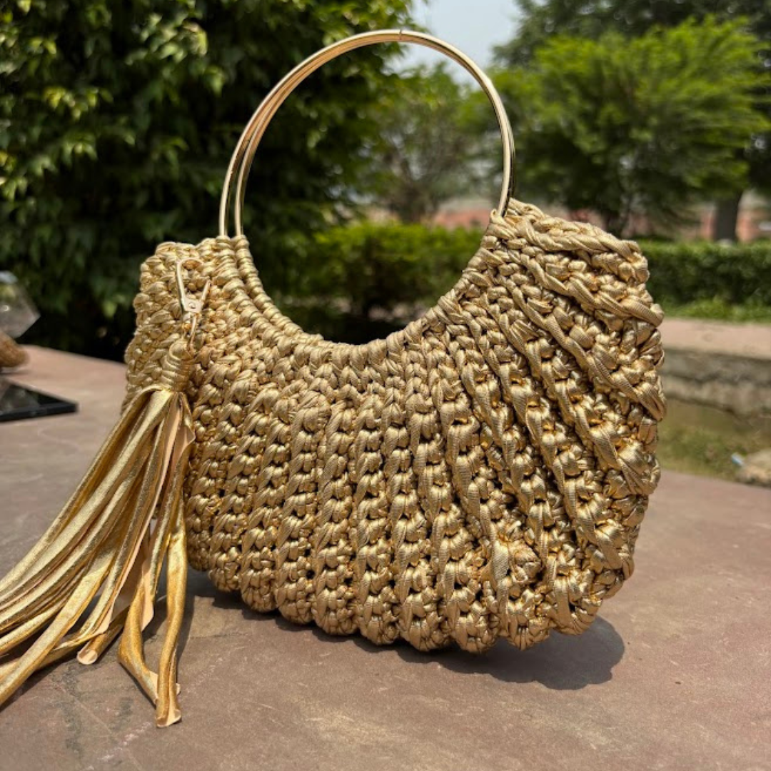 Shiroli Handmade Metallic Gold -  Luxe Crochet Bag - Image 3