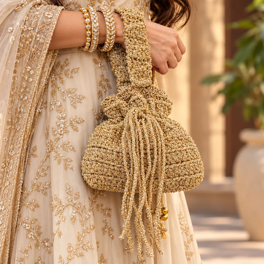 Shiroli Handmade Metallic Gold - Shimmer Potli Crochet Bag - Image 2