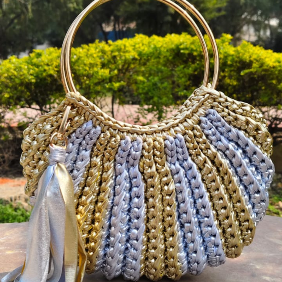 Shiroli Handmade Metallic Gold & Silver - Luxe Crochet Bag - Image2