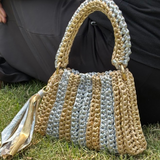 Shiroli Handmade Metallic Gold  & Silver - Trapezoid Crochet Bag - Image 1