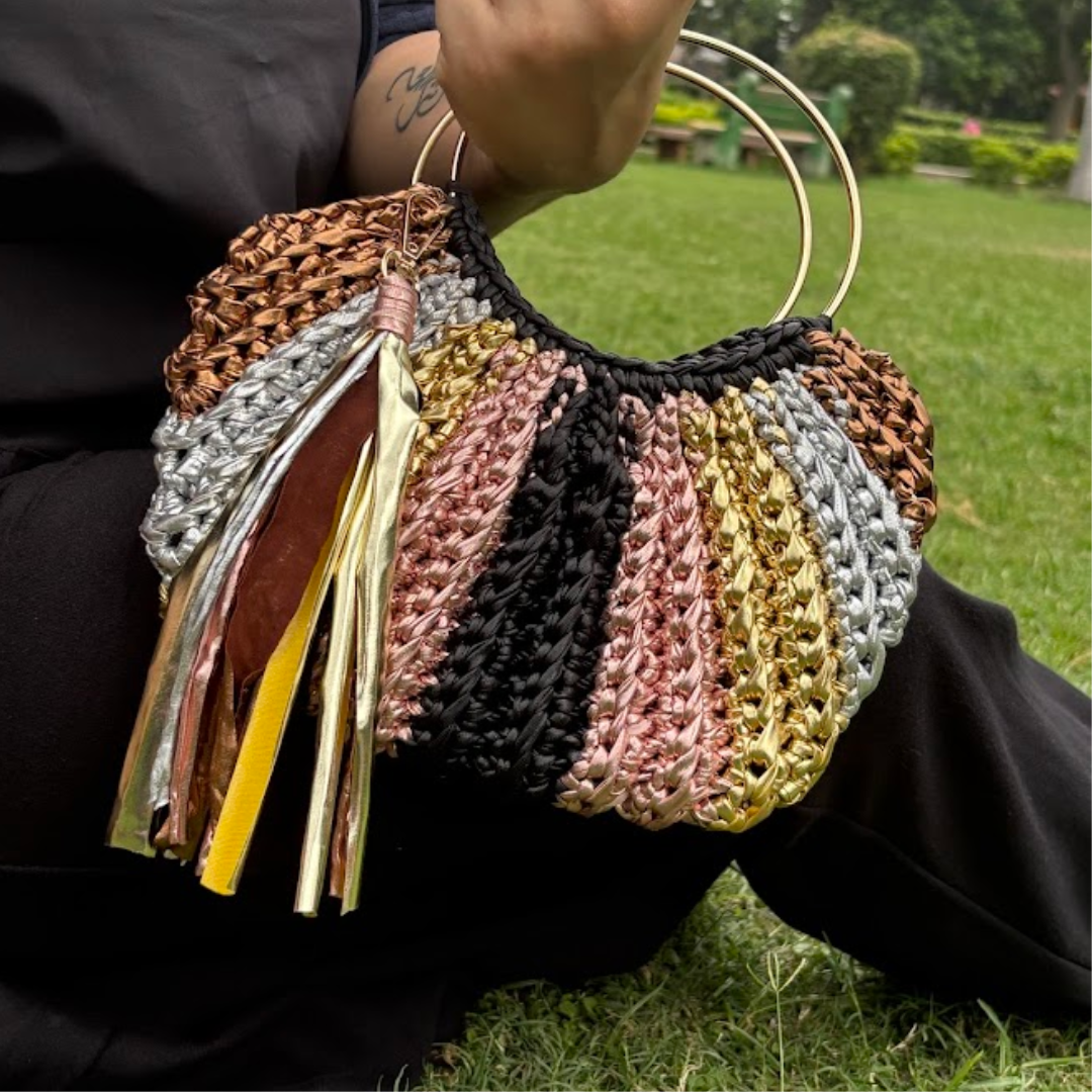 Shiroli Handmade Metallic Muse  - Luxe Crochet Bag - Image 5