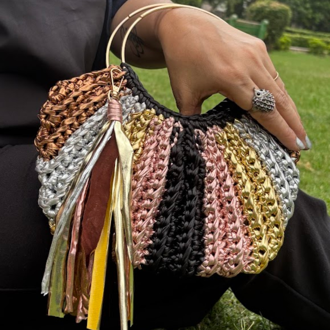 Shiroli Handmade Metallic Muse  - Luxe Crochet Bag - Image 6