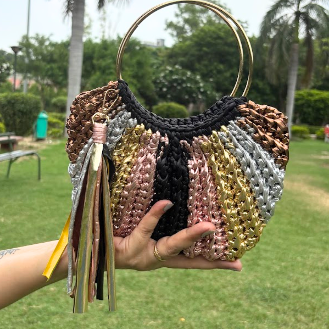 Shiroli Handmade Metallic Muse  - Luxe Crochet Bag - Image 1