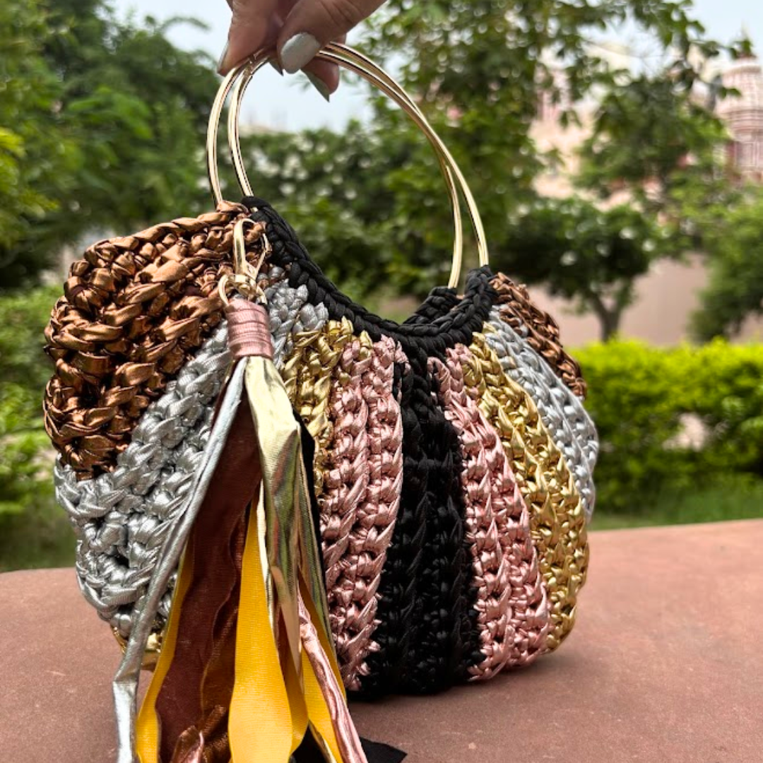 Shiroli Handmade Metallic Muse  - Luxe Crochet Bag - Image 3