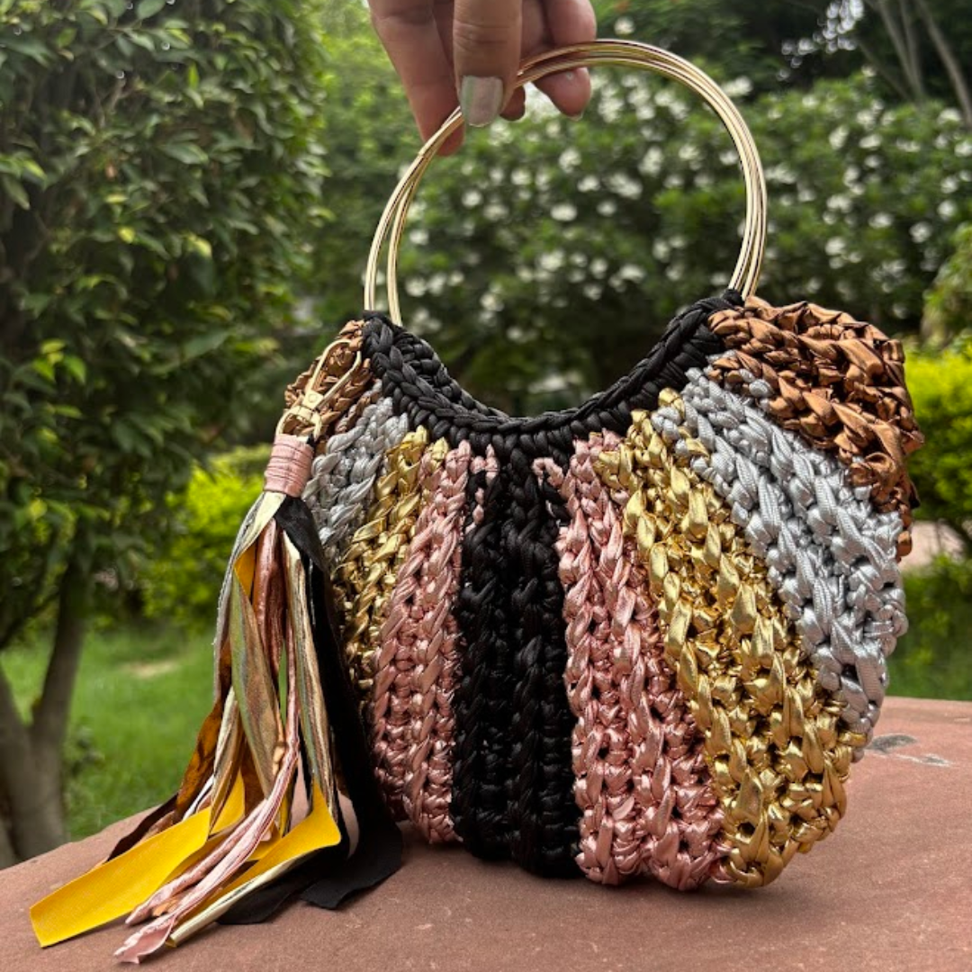 Shiroli Handmade Metallic Muse  - Luxe Crochet Bag - Image 4