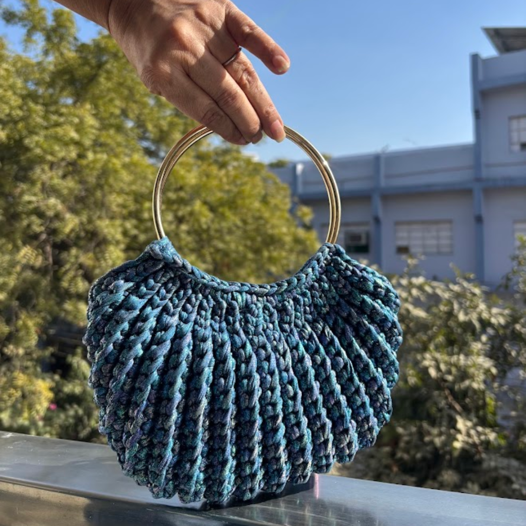 Shiroli Handmade Metallic Prismatic Blue - Luxe Crochet Bag - Image 2