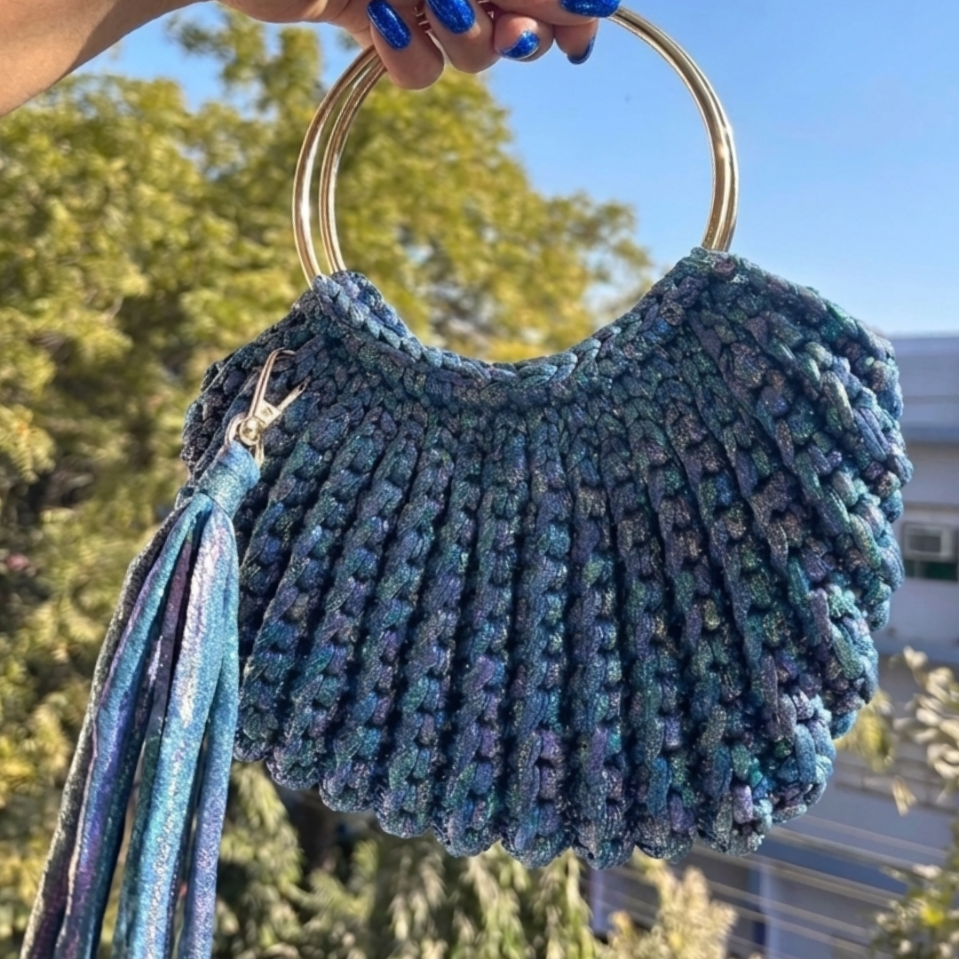 Shiroli Handmade Metallic Prismatic Blue - Luxe Crochet Bag - Image 1