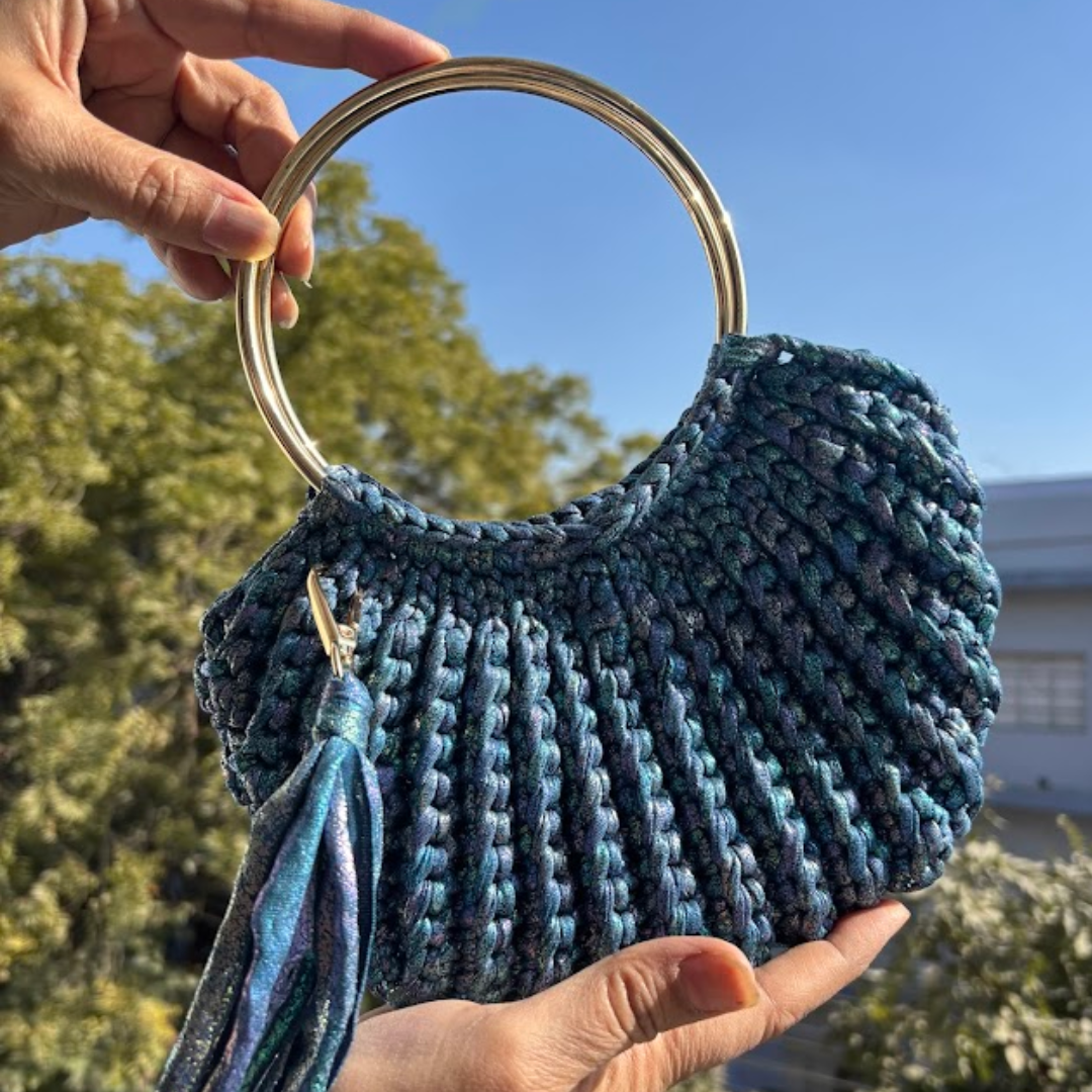 Shiroli Handmade Metallic Prismatic Blue - Luxe Crochet Bag - Image 4