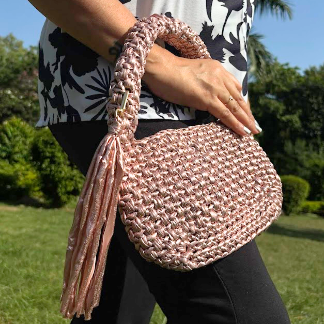 Shiroli Handmade Metallic Rose Gold - Top Handle Elite Crochet Bag - Image 2