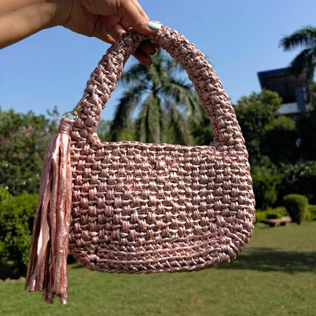 Shiroli Handmade Metallic Rose Gold - Top Handle Elite Crochet Bag - Image 3