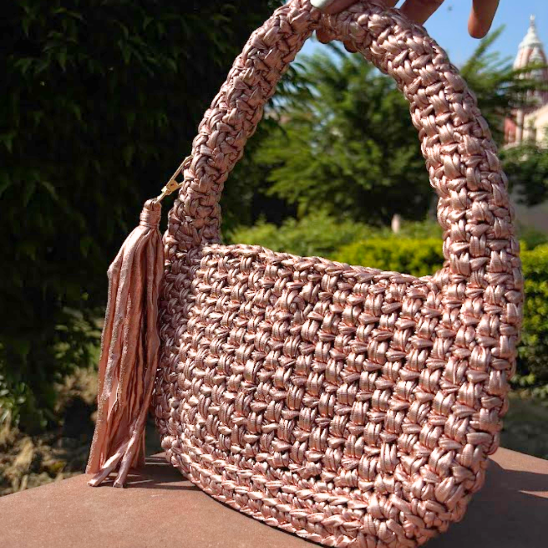 Shiroli Handmade Metallic Rose Gold - Top Handle Elite Crochet Bag - Image 5