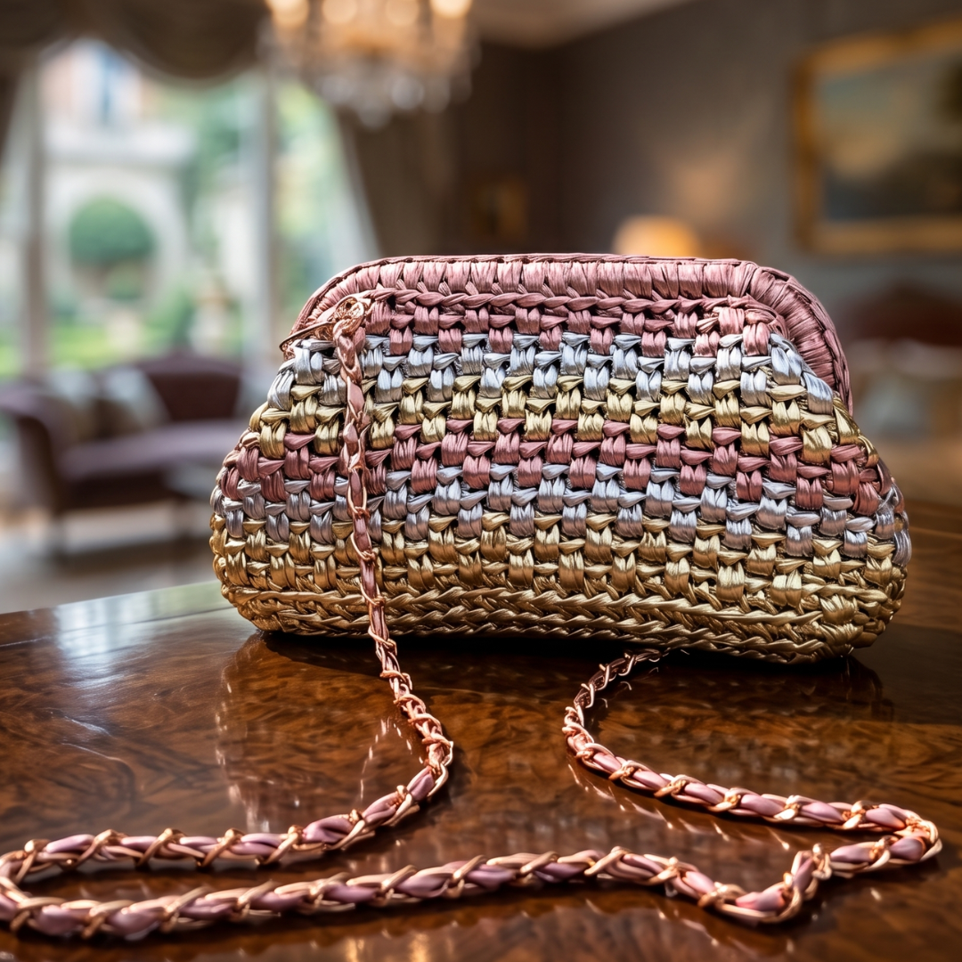 Shiroli Handmade Designer Metallic Trinity - Clutch Crochet Bag - Image 5