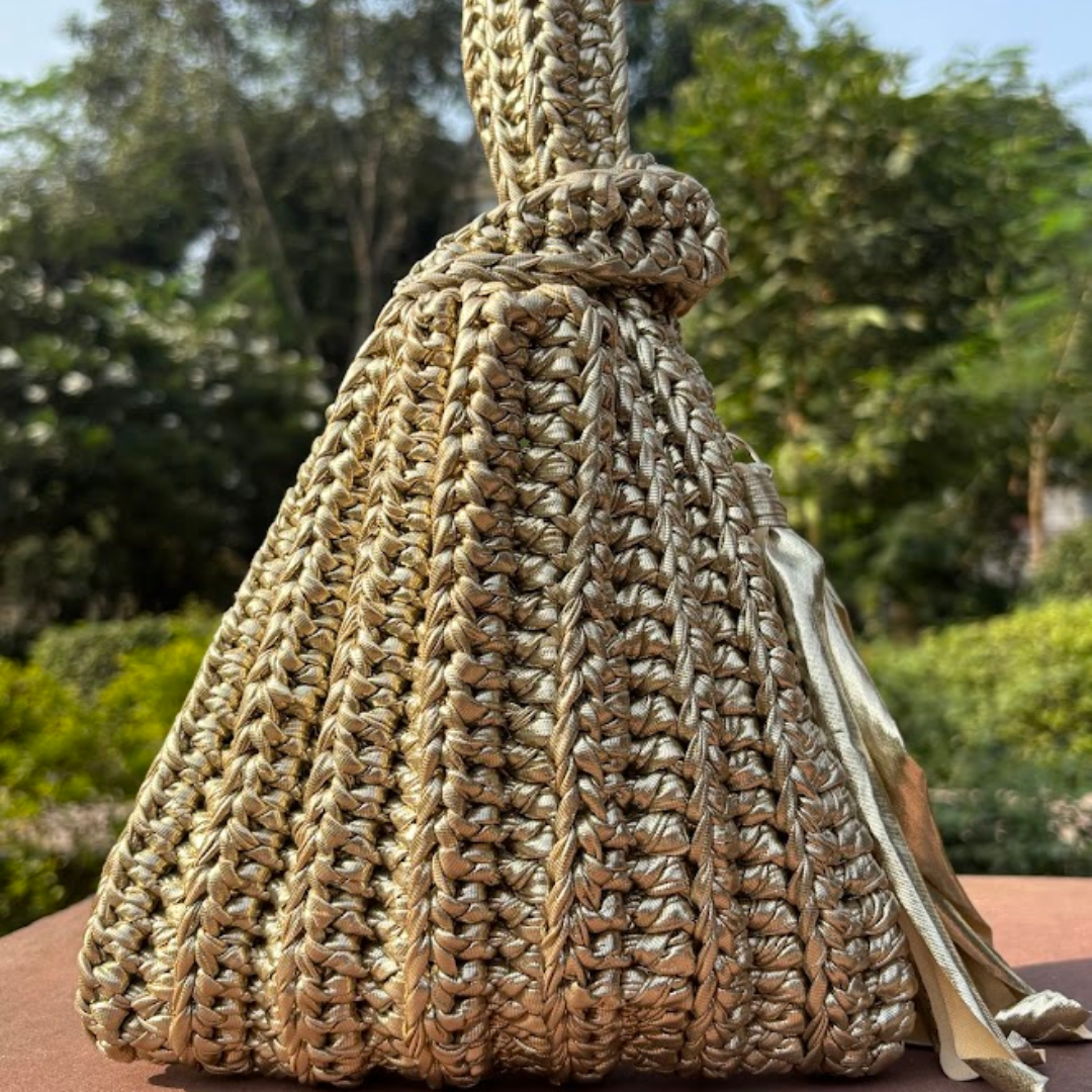 Shiroli Handmade Metallic Gold - Japanese Knot Crochet Bag - Image 5