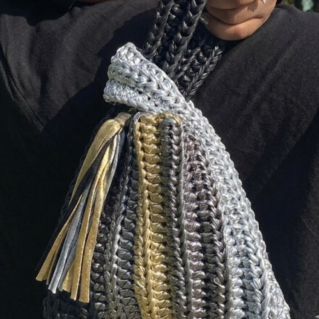 Shiroli Handmade Metallic Platinum Muse - Japanese Knot Crochet Bag- Image 6