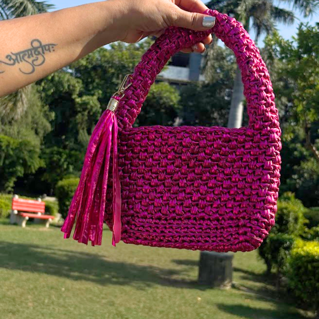 Shiroli Handmade Metallic Rose Gold -  Top Handle Elite Crochet Bag- Image 1