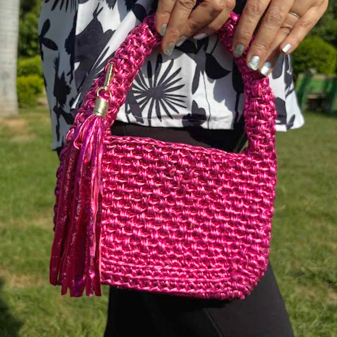 Shiroli Handmade Metallic Rose Gold -  Top Handle Elite Crochet Bag- Image 2