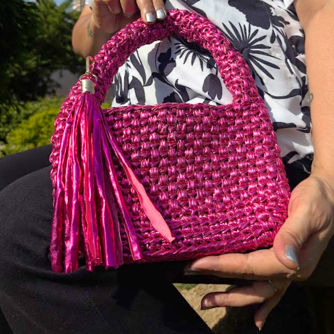 Shiroli Handmade Metallic Rose Gold -  Top Handle Elite Crochet Bag- Image 6