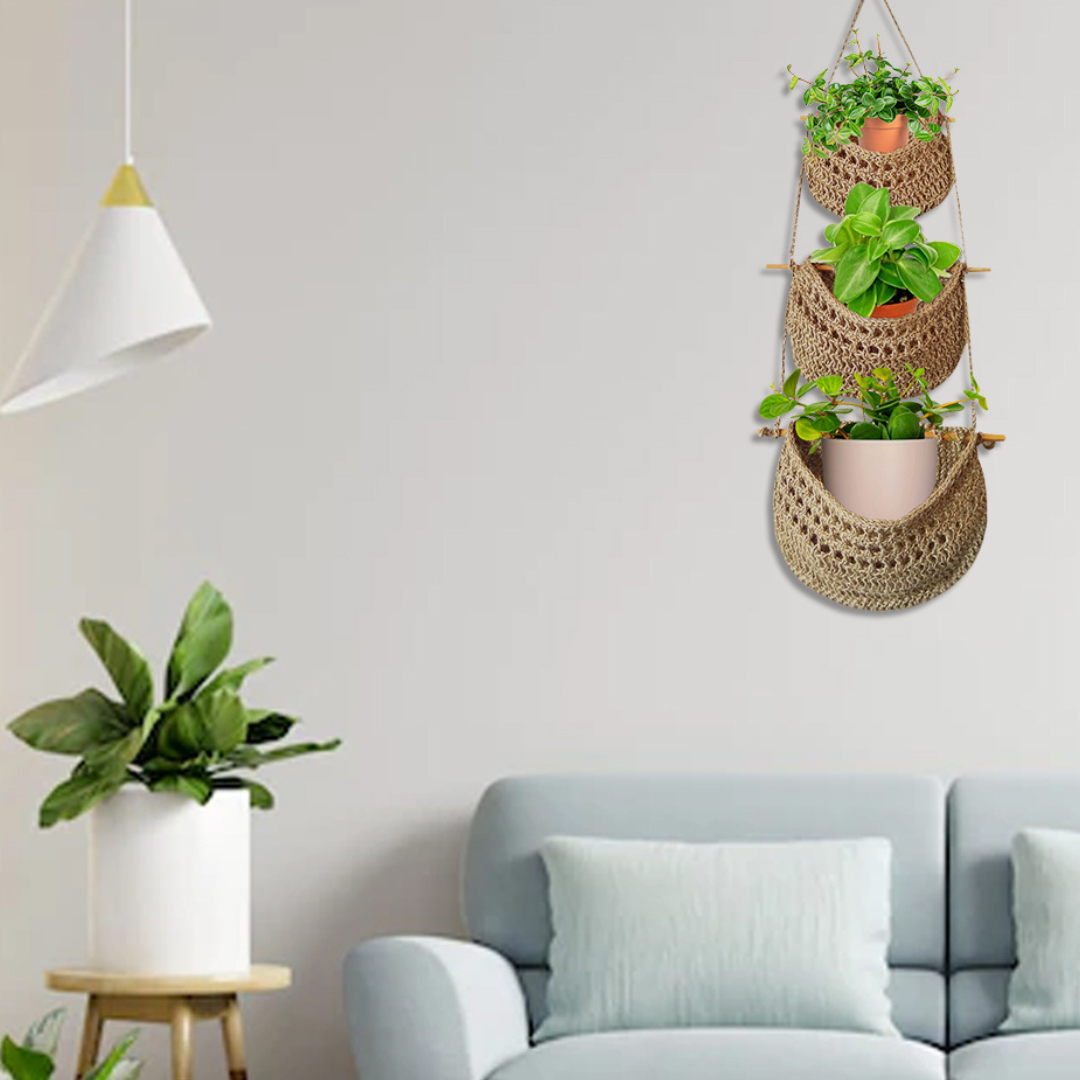 3-Tier Wall Mount Jute Hanging Basket - Shiroli - Image 4