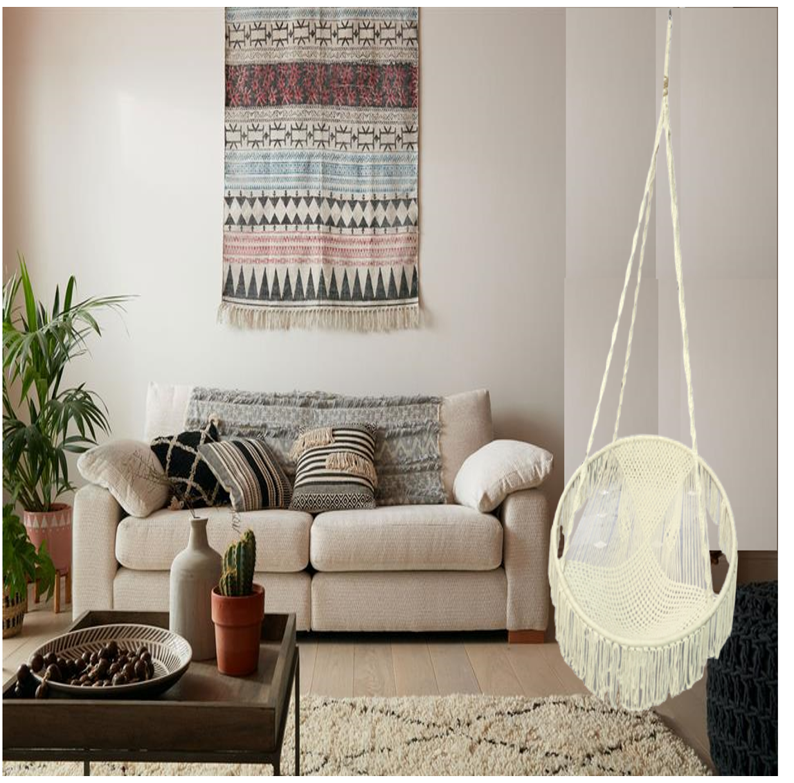 Boho Style Indoor & Outdoor Cotton Rope Hanging Swing - Shiroli - Image 6
