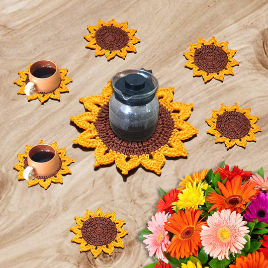 Bright & Cheery Sunflower Placement & Coaster Set - Shiroli -Image 5