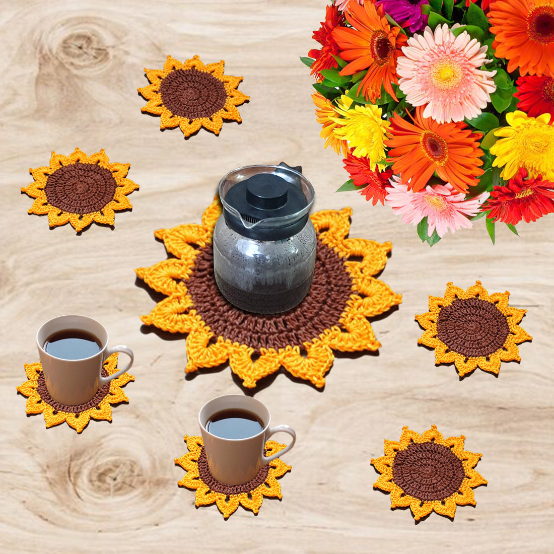 Bright & Cheery Sunflower Placement & Coaster Set - Shiroli -Image 6