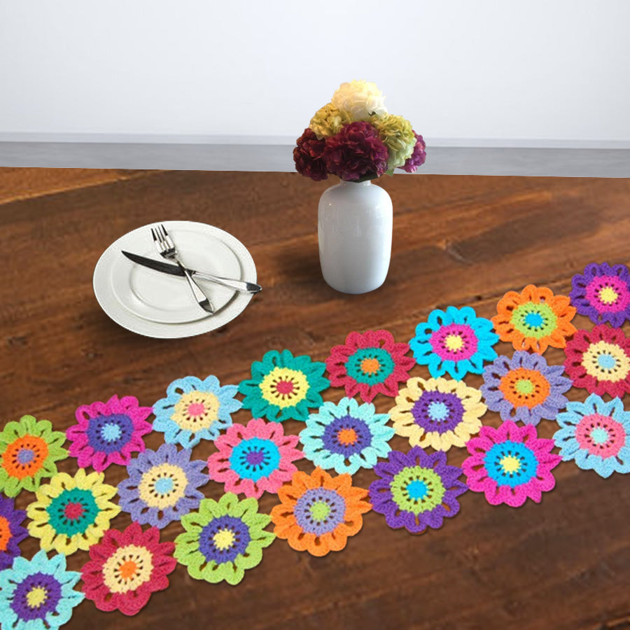 Colorful Crocheted Flower Table Runner - Shiroli - Image 1