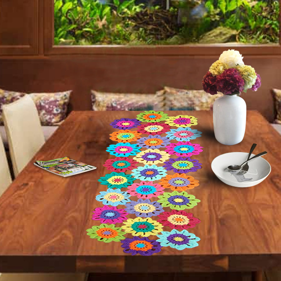 Colorful Crocheted Flower Table Runner - Shiroli - Image 2
