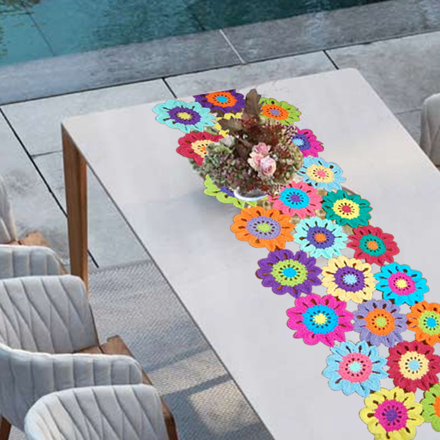 Colorful Crocheted Flower Table Runner - Shiroli - Image 5