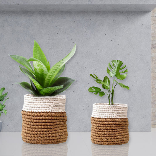 Jute Planter cum Basket - Set of 2- Shiroli -Image 2