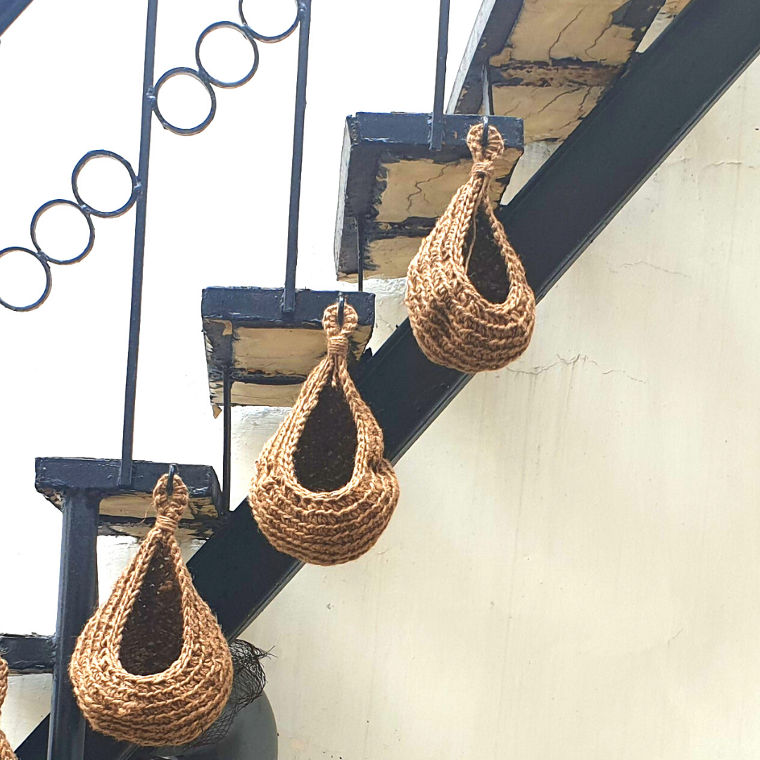 Jute Hanging Wall Basket or Planter 12-  Set Of 2 -Shiroli