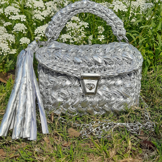 Shiroli Handmade Designer All Metallic Slivery Bag - Image 2