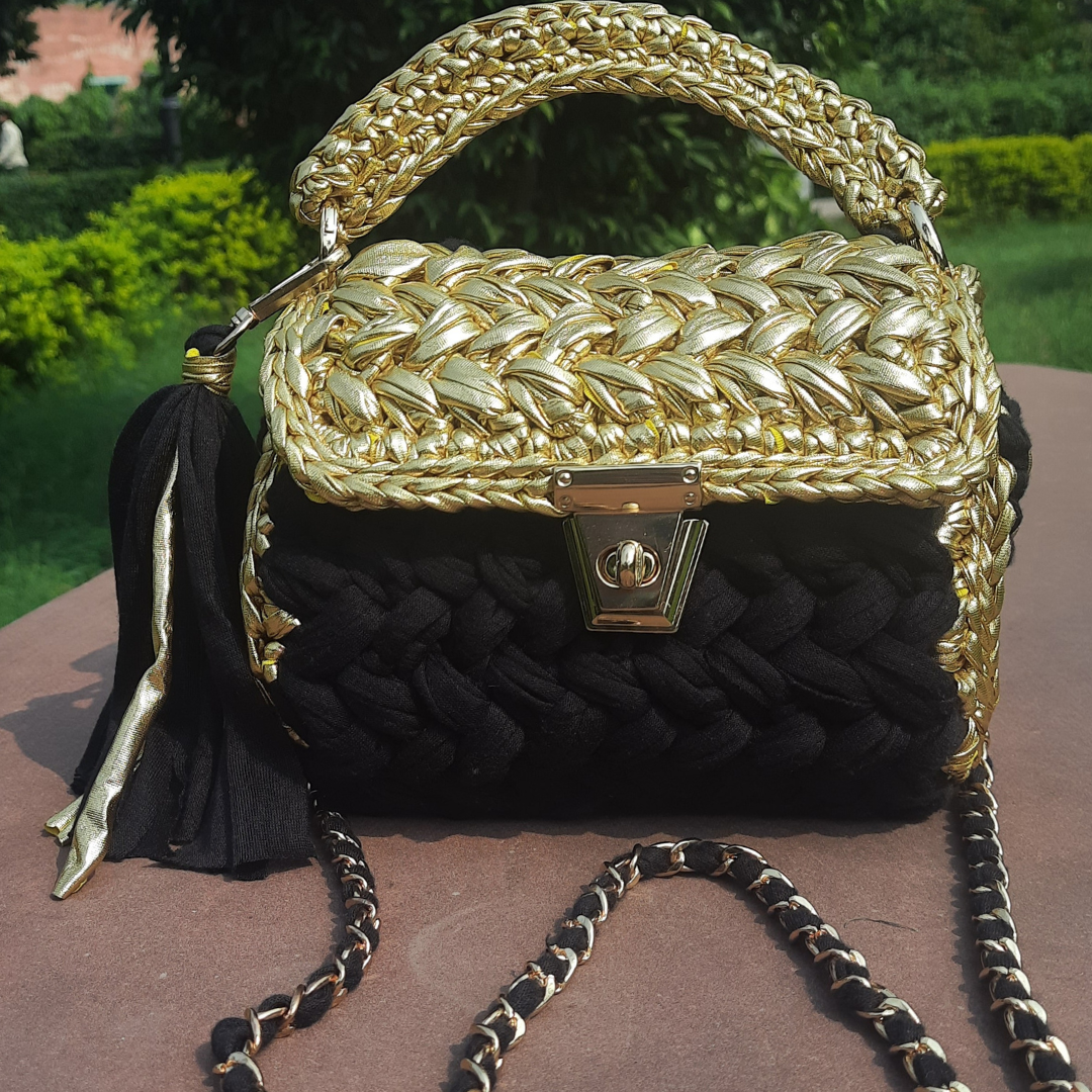 Shiroli Handmade Designer Black n Golden Bag