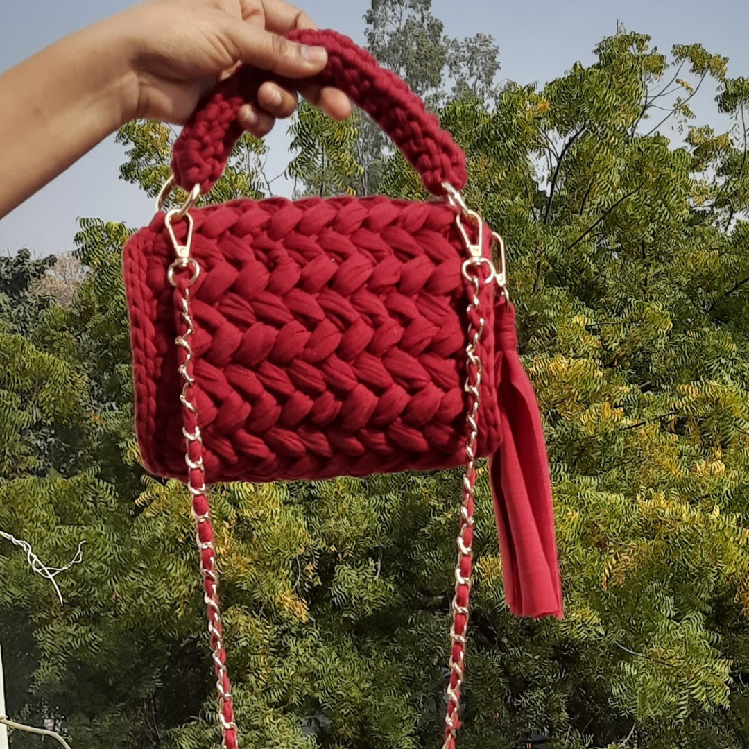 Shiroli Handmade Designer Burgundy Love Bag - Image 5
