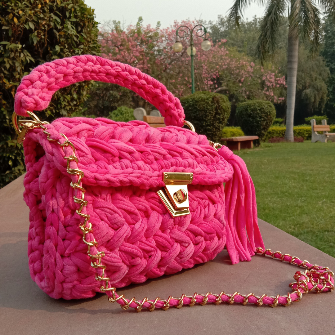 Shiroli Handmade Designer Hot Pink Bag-Image2