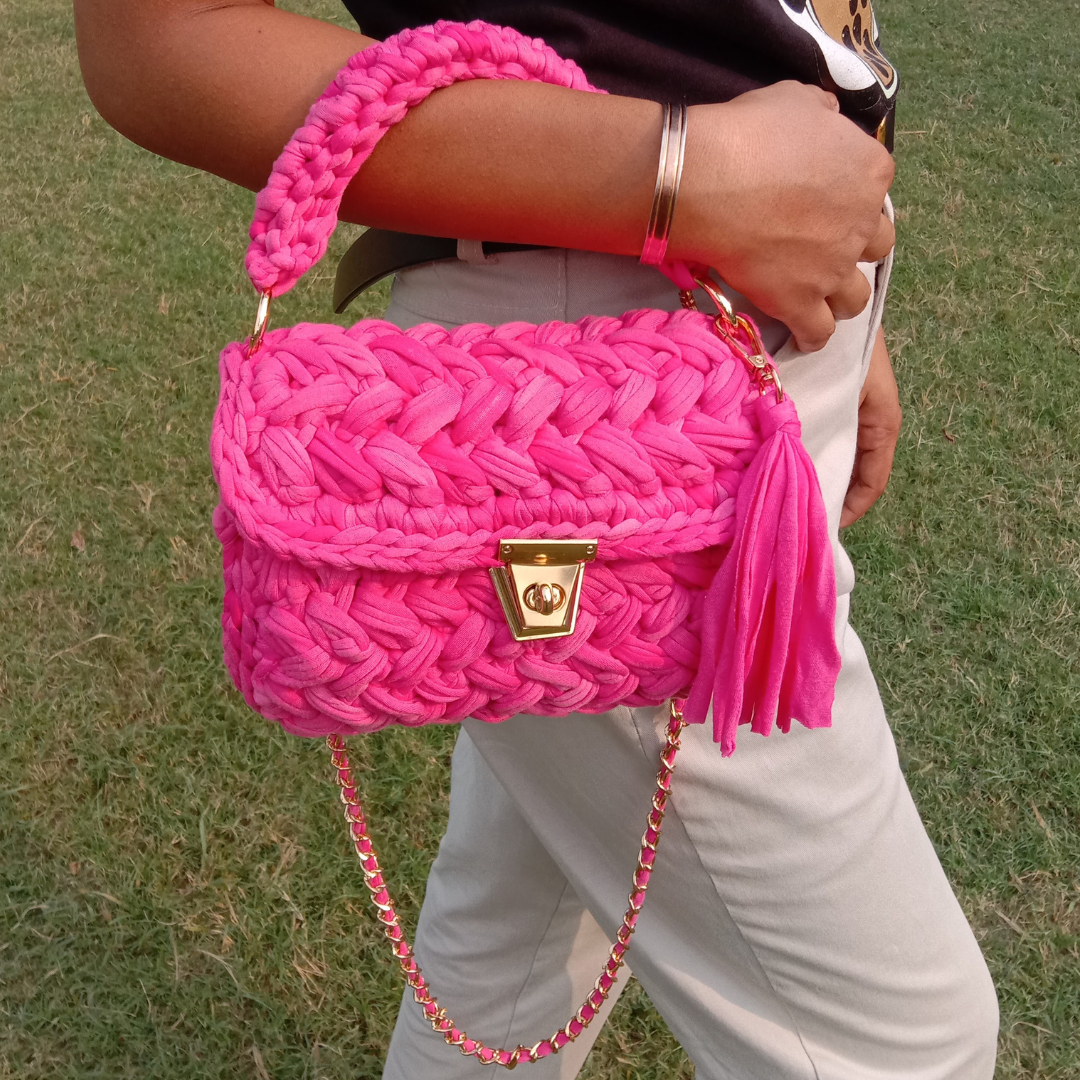 Shiroli Handmade Designer Hot Pink Bag-Image5