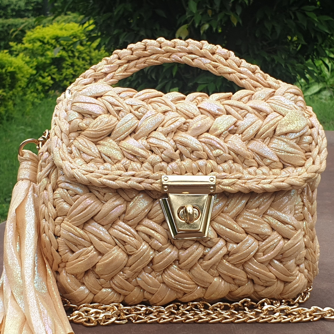 Shiroli Handmade Designer Metallic Beige Bag - Image 1