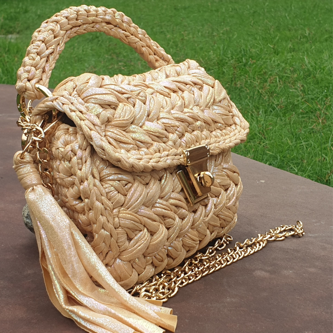 Shiroli Handmade Designer Metallic Beige Bag - Image 2